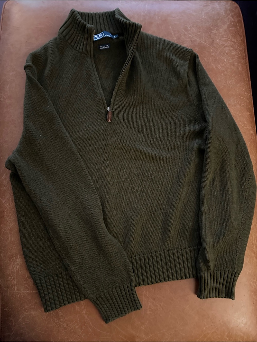 Polo by Ralph Lauren Olive Green Quarter-Zip Knit Sweater